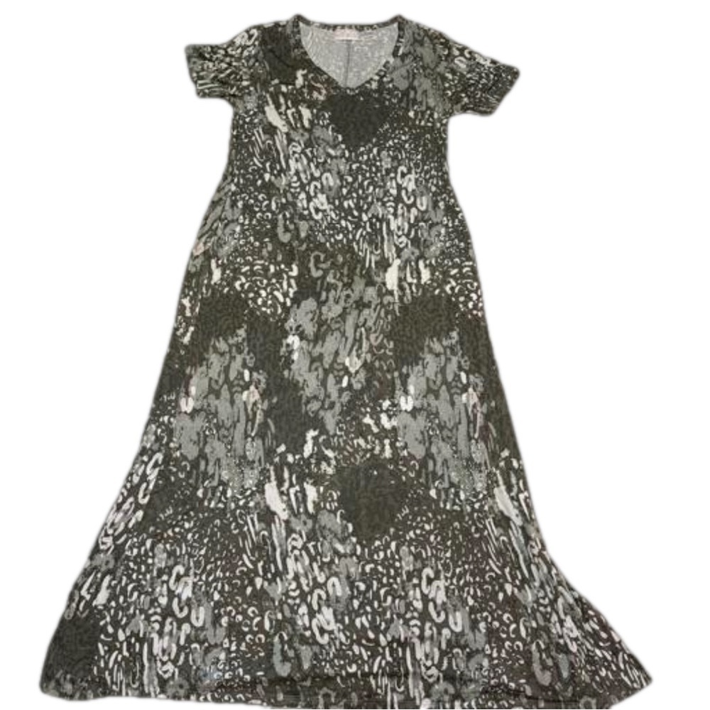 Belle by Kim Gravel Print V-Neck Maxi Dress XXS Approx 47"length Side Slit New - Picture 3 of 12